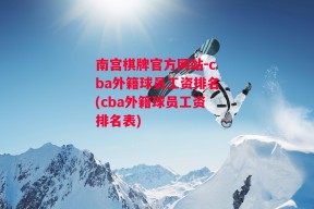 南宫棋牌官方网站-cba外籍球员工资排名(cba外籍球员工资排名表)